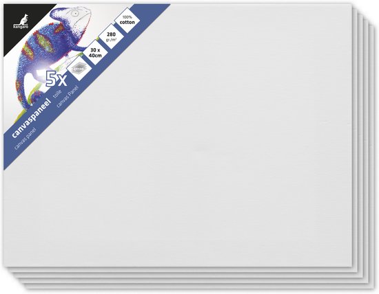 Stapel van 5 Kangaro canvaspanelen van 30x40 cm, 280 gr/m², 3mm dik, 3x geprepareerd.