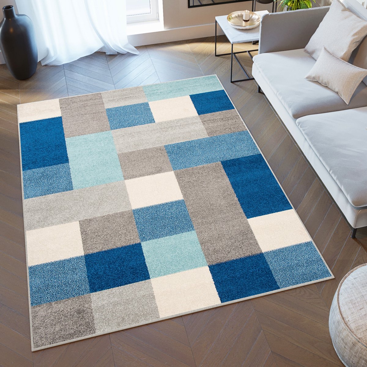 Tapiso Lazur Vloerkleed Grijs Blauw Modern Woonkamer Tapijt Maat- 60x100 Blauw Grijs