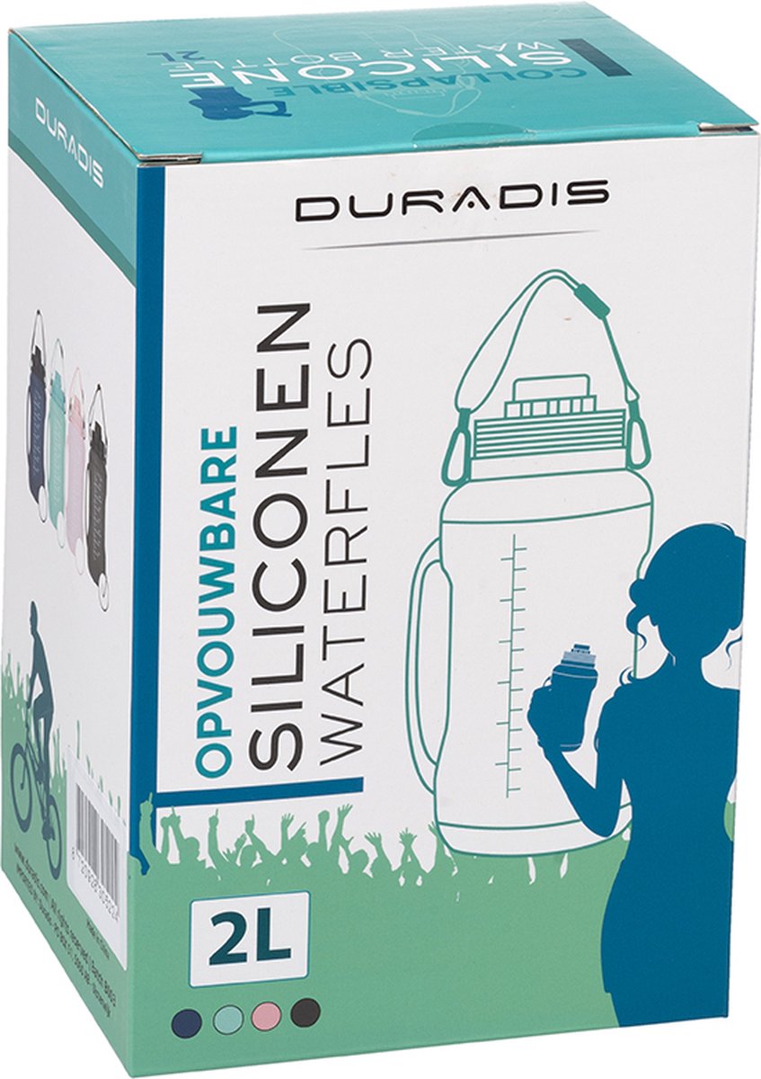 Duradis - Opvouwbare waterfles - Drinkfles - Waterzak - Duurzaam - Siliconen - 2000 ml - Zwart — cadeau in Sport & Outdoor - foto 6