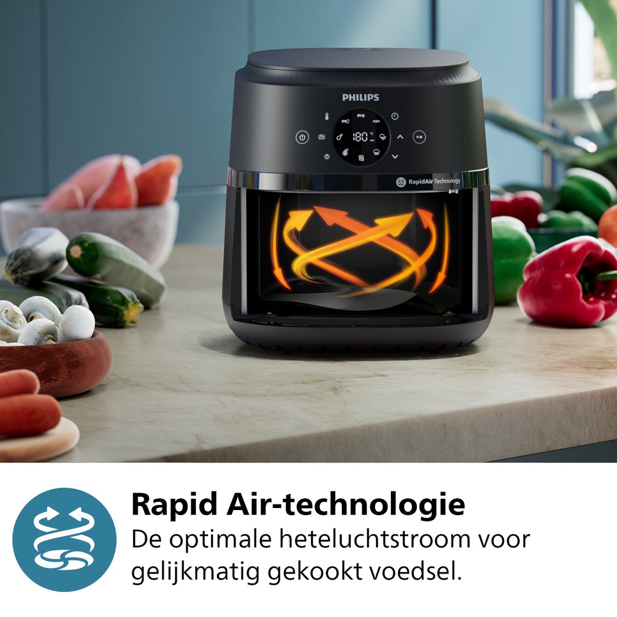 Philips 2000 Series Airfryer met Dubbele Lade 4.2L Zwart - afbeelding 3