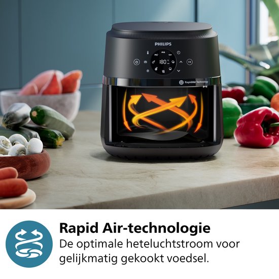 Philips 2000 Series Airfryer - NA220/00 - Kijkvenster - RapidAir - 4.2L - Tot 4 Personen - Zwart