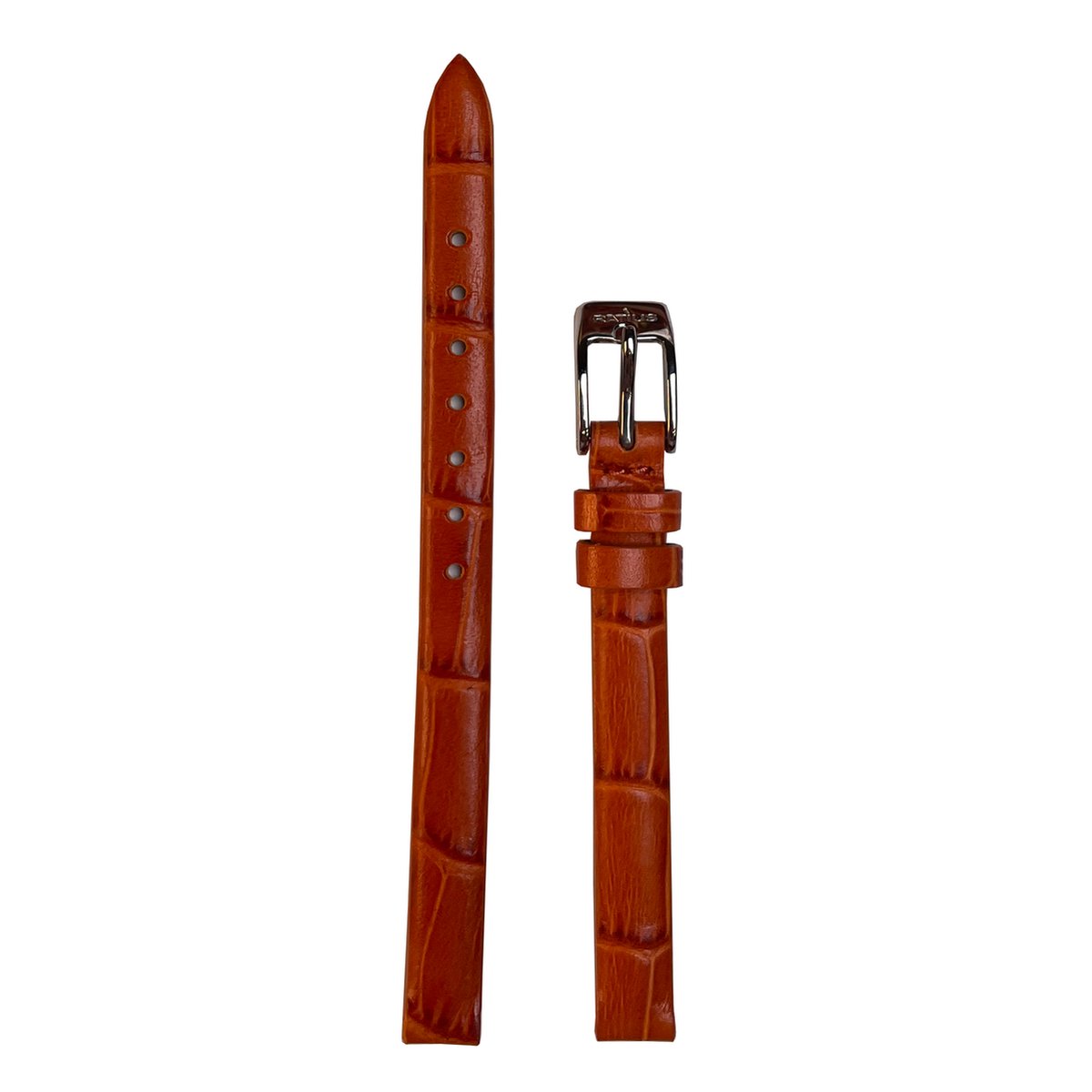 Horlogeband uitvoering 2 - 8mm - Donker Oranje - Echt leer in croco print - Roestvrijstalen gesp