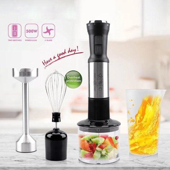 Staafmixer - 4 in 1 - 500w - Handmixer - Smoothie - 1L - 2 Snelheidstanden - — afbeelding 4
