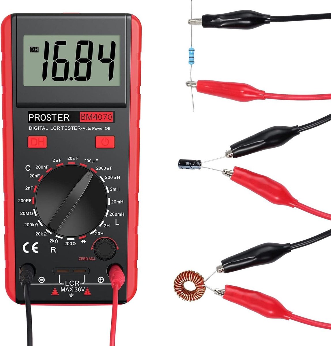 Proster Capacimètre Numérique - Testeur De Capacitance, Inductance, Résistance - Grand écran LCD Rotatif - Max 1999