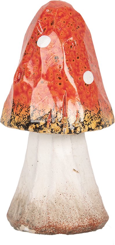 Clayre & Eef Decoratie Paddenstoel Ø 6x11 cm Rood Wit Keramiek Herfst decoratie