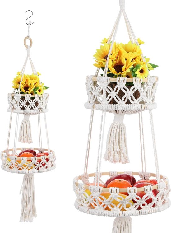 Macramé Boho Bloemenhanger voor Muurdecoratie