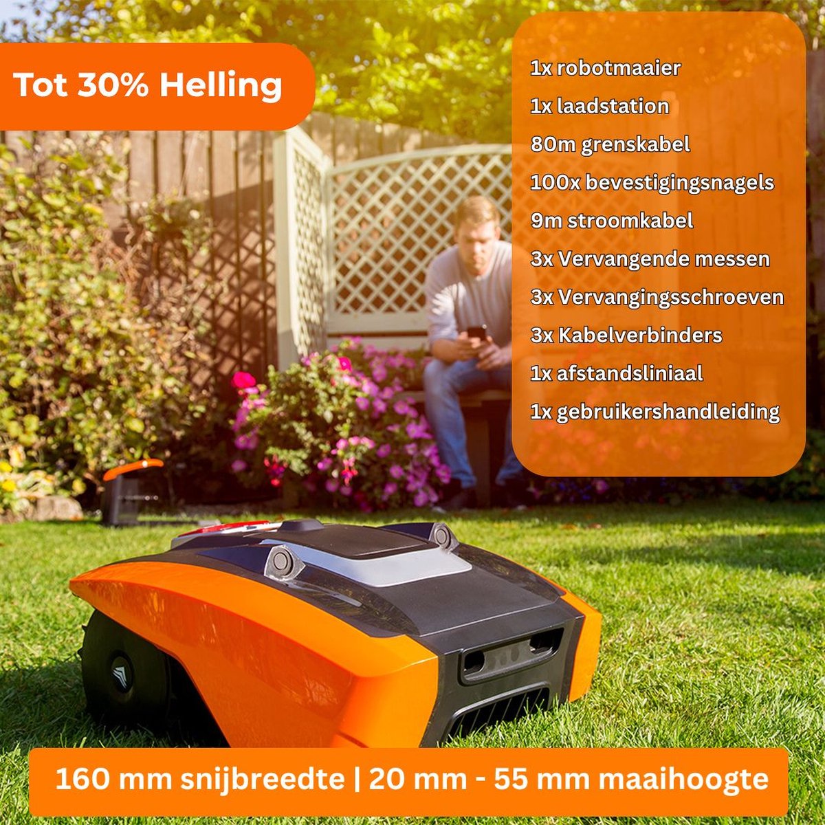 MKSS® Robotmaaier Elektrisch met Kantenmaaier - Oranje/Zwart - afbeelding 3