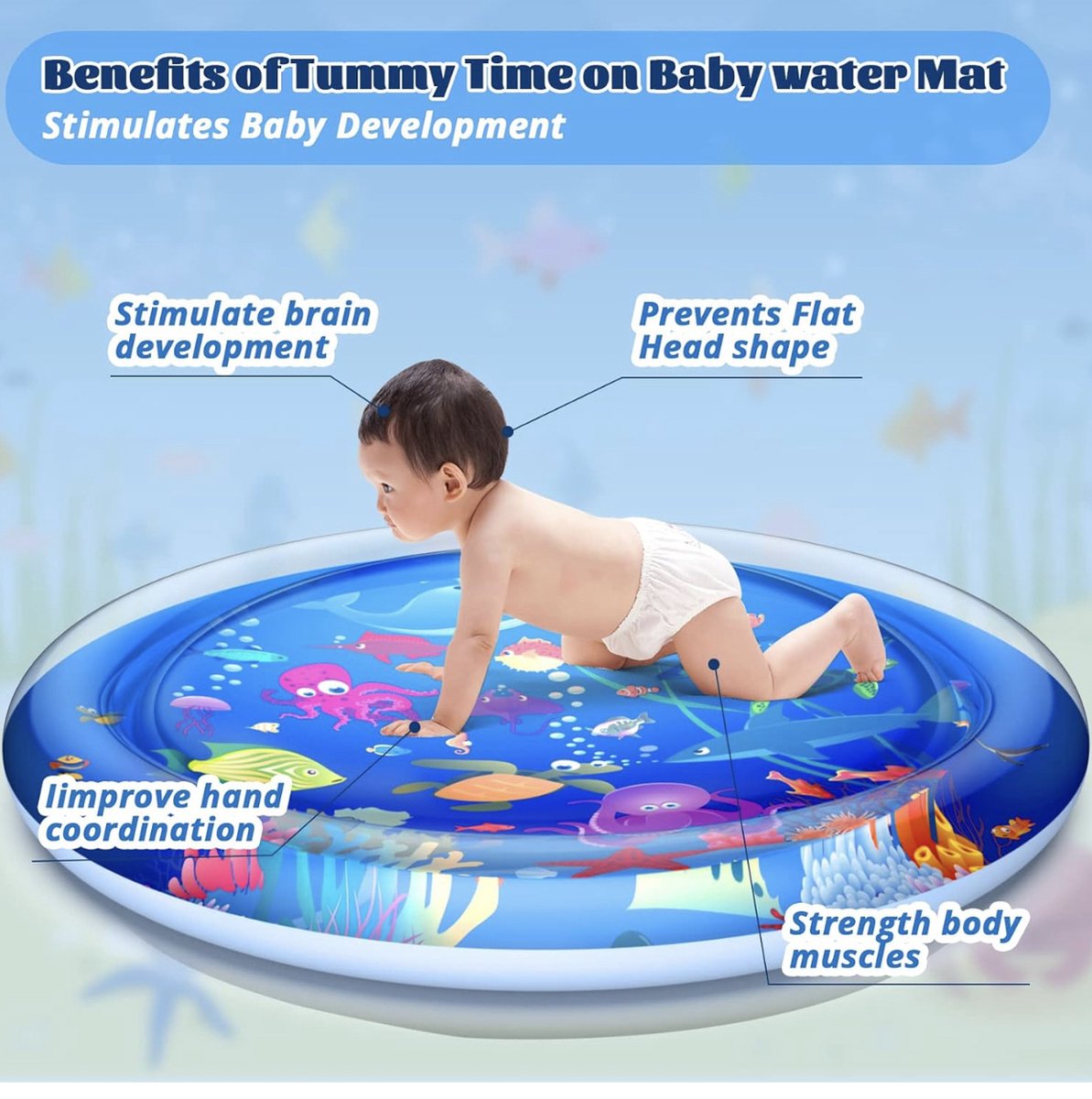 XXL Waterspeelmat - Met geluid - Speelmat - Opblaasbaar baby water speelmat - Speelkleed - Waterspeelgoed - Baby speelgoed 0 jaar - Kraamcadeau - Kinderspeelgoed - Tummy Time - Baby Gym thumbnail 4