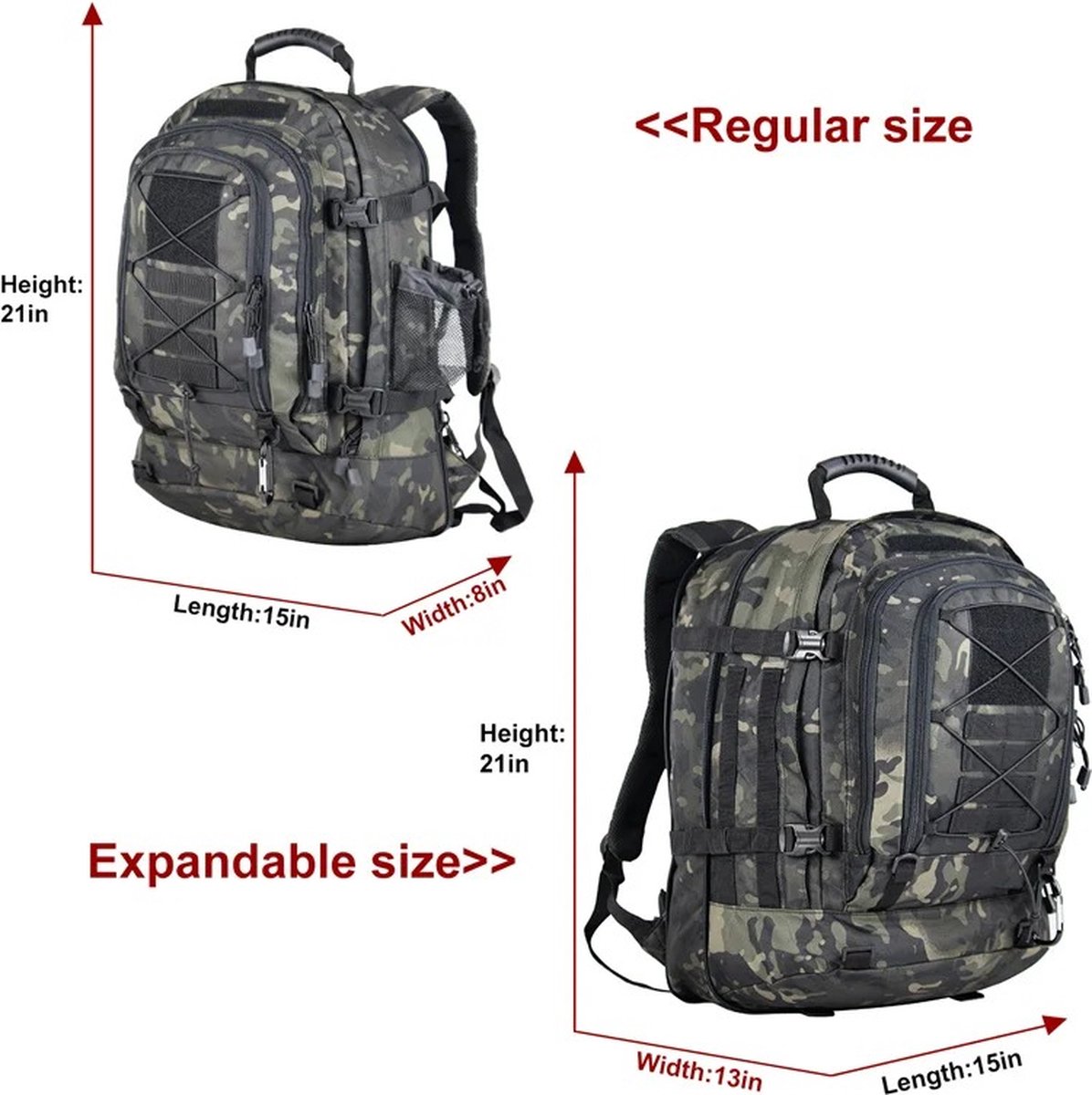 Bloominggoods® Backpack Groot - Militaire Rugzak - 50-60 liter - Bruin - Waterdicht - Dames – Heren – School - Reizen – foto 3