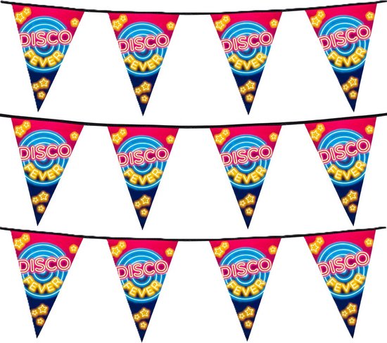 Foto: Boland vlaggenlijn slinger met disco fever print 3x 600 cm polyester seventies eighties feest thema