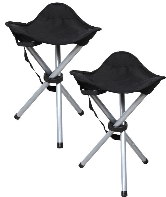 Foto: Sunnydays driepoot zit krukje 2x opvouwbaar zwart metaal 32 x 43 cm vissers krukje campingstoel