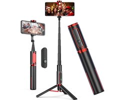 Bluetooth Selfie Stick Aluminium Statief – Mobiele Telefoon met Afstandsbediening – Voor iPhone Samsung Huawei – Video-opname Live Streaming – Rood selfie stick voor mobiele telefoon
