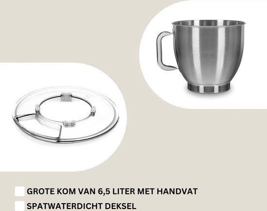 Luxe Deegmachine met Spatbescherming - Deegmachine voor Zwaar Deeg - Met Deeghaak en Garde - Kneedmachine - Keukenmachine - Deegmixer met 7 Standen - Zilver van LUX — afbeelding 4