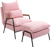 Stijlvolle Roze Fauteuil met Verstelbare Rugleuning, Kruk - Voetenbank en Kussen - 68x91,5x88 cm