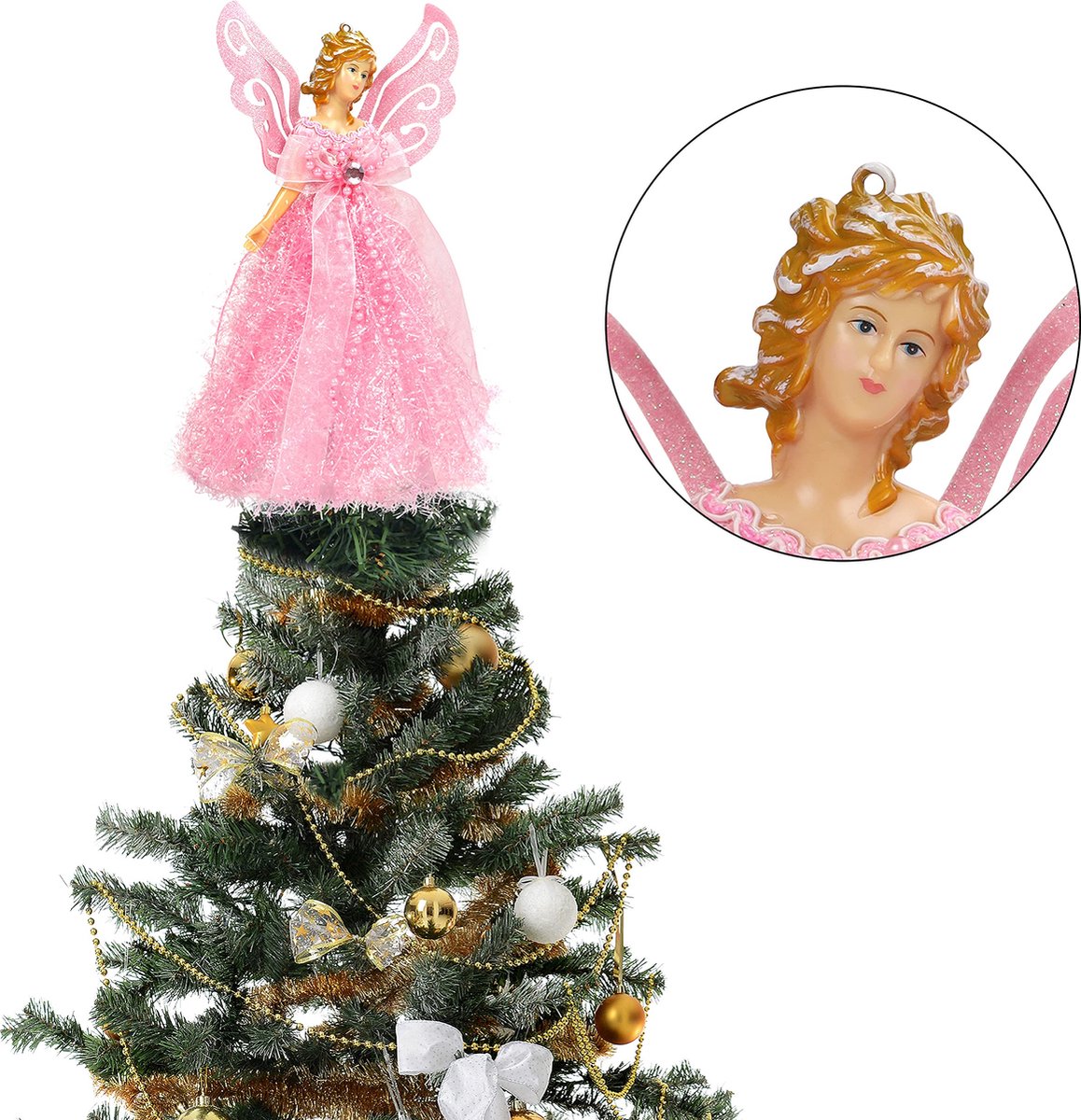 Cime D'arbre De Noël Ange Scintillante - Décoration De Sapin Avec Effet Brillant, Ailes Dorées - 9