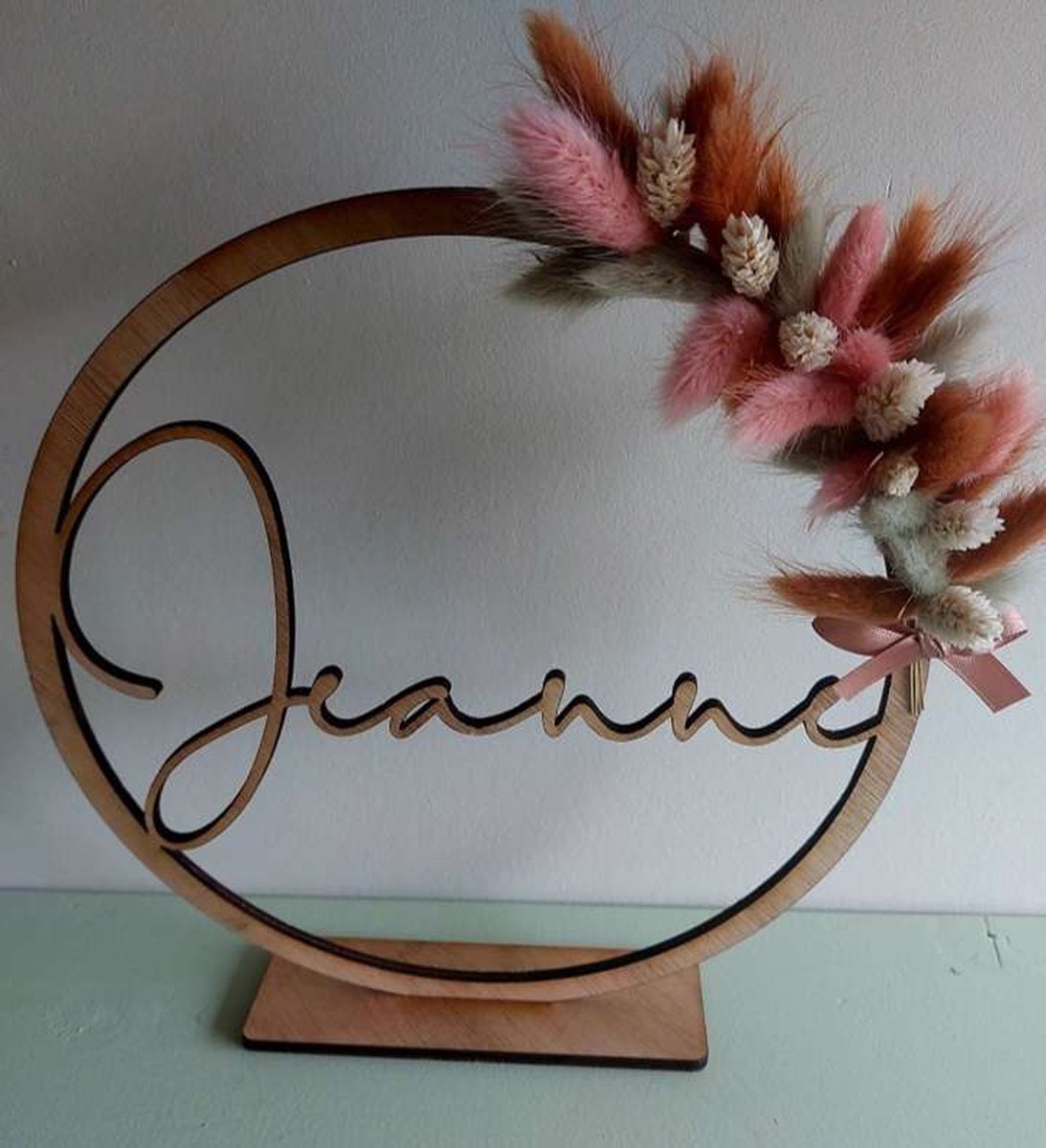 Annemento Naamcirkel gepersonaliseerd 25cm Hout Droogbloemen Geboorte Doopsuiker Huwelijk Communie Lentefeest