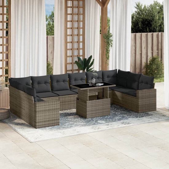 vidaXL-11-delige-Loungeset-met-kussens-poly-rattan-grijs