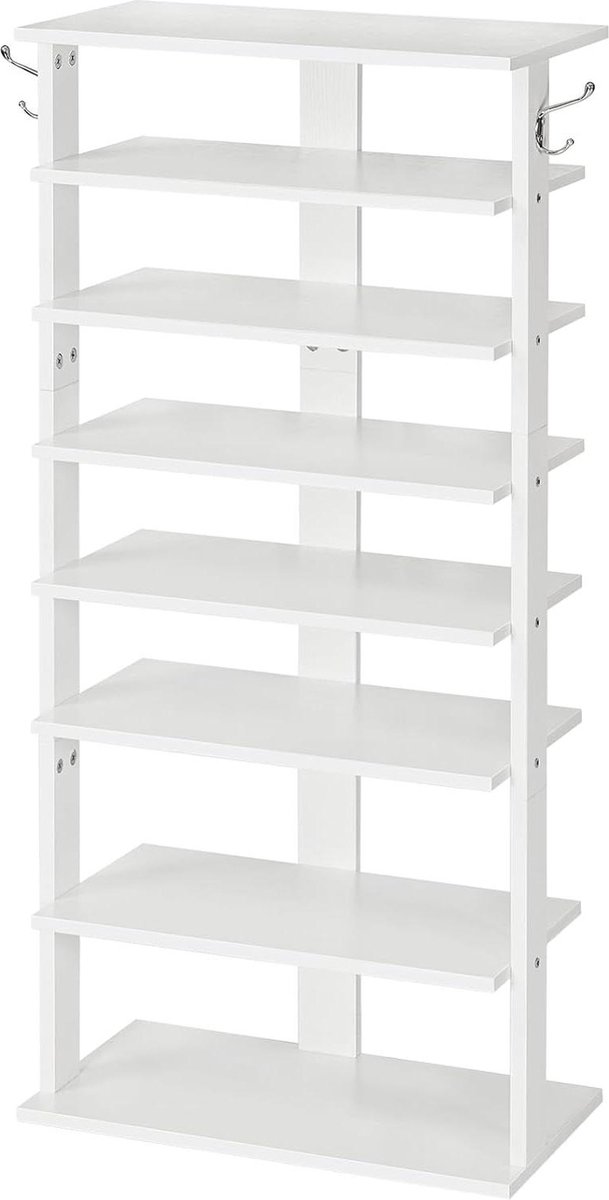 Schoenenrek met 8 niveaus Hoog model 50 x 28 x 113 cm Wit Schoenenkast voor 16 paar Gang Woonkamer Industrieel