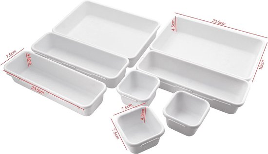 Foto: Set van 8 bureaulade organizer in elkaar grijpende scheidingswanden met 3 maten veelzijdige opbergdozen lade organizer voor keuken kantoor make up badkamer wit 