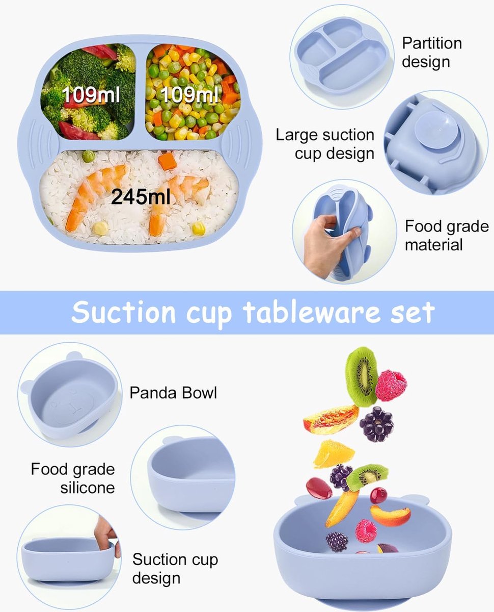 Hoseay Assiette Bébé Set Repas Ventouse Vaisselle Pour Enfant Garçon
