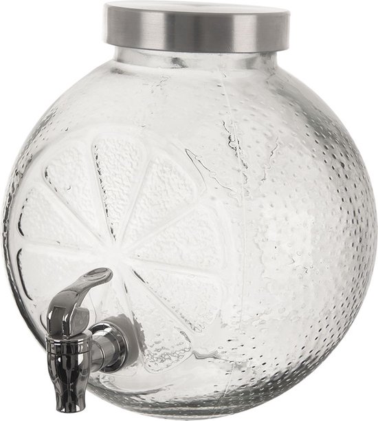 Drankdispenser/limonadetap met kraantje - glas - 5,5L - geel | Fun en Feest