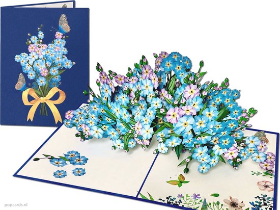 Popcards pop-up kaarten – Bloemen Boeket met schitterende Vergeet-mij-nietje | Vriendschap Felicitatie Huwelijk Beterschap Troost 3D wenskaart