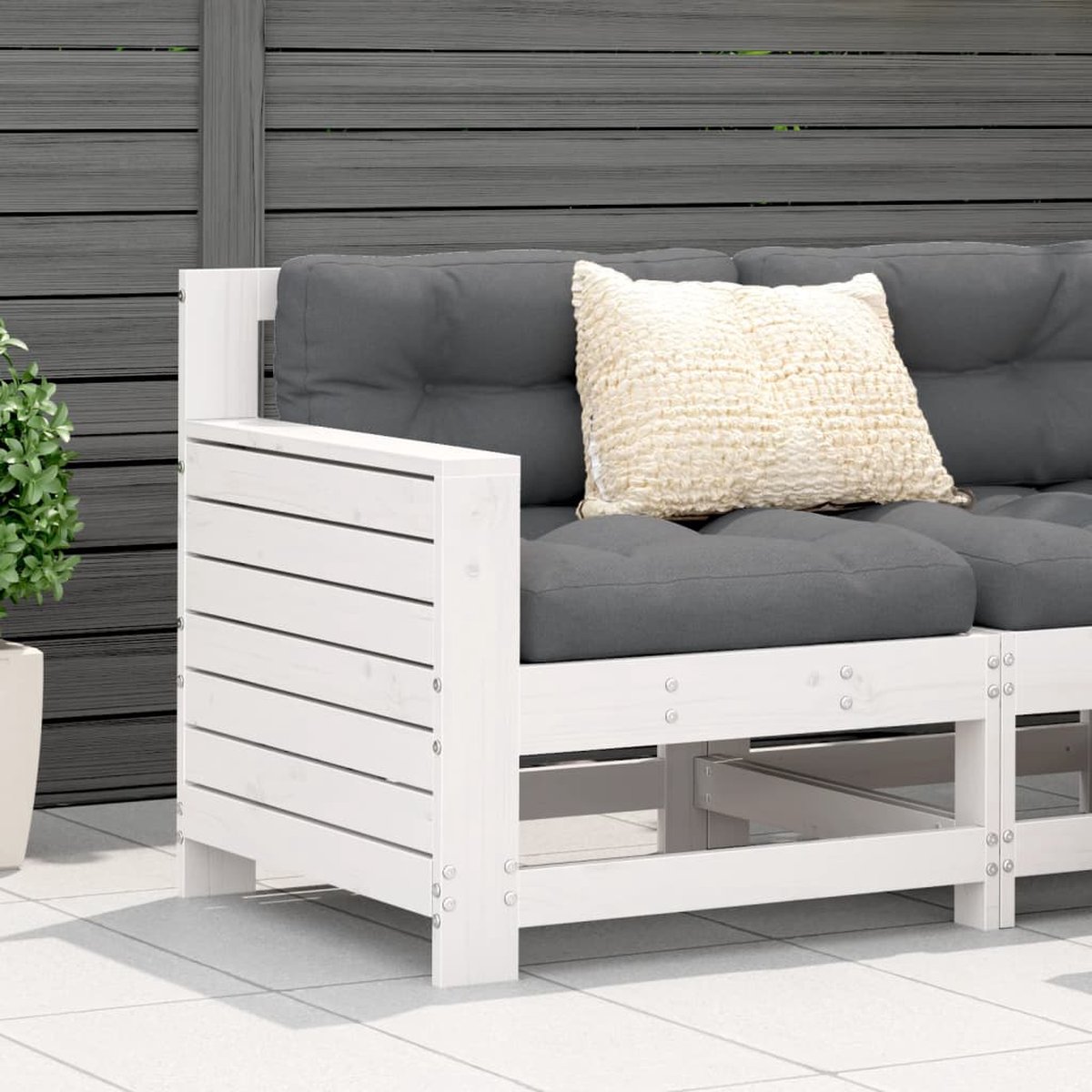 VidaXL Tuinbank met armleuning en kussen massief grenenhout wit