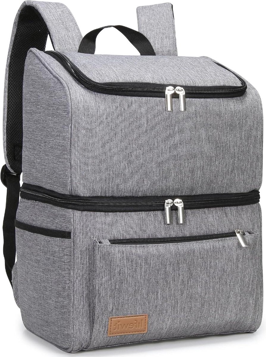 21L Geïsoleerde Koelrugzak - Dubbeldekker - Zachte Thermische Koeltas - Lifewit - Grijs - Voedsel Lunchtas - Picknickrugtas - Lekvrij - 30 Blikken - Mannen Vrouwen Mama - Lunch Picknick Winkelen Reizen Cool Box Stand