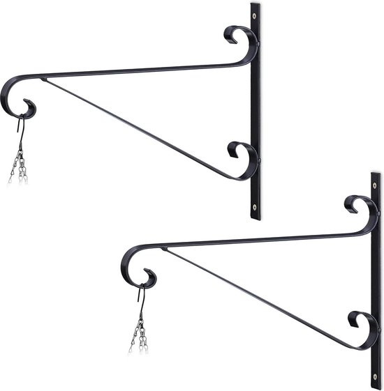 Plantenhaak Set Van 2 Voor Aan De Muur - 245x32x2 Cm - Bloemenhaak Voor Buiten Binnen Zwart Ijzer Flower Hanger