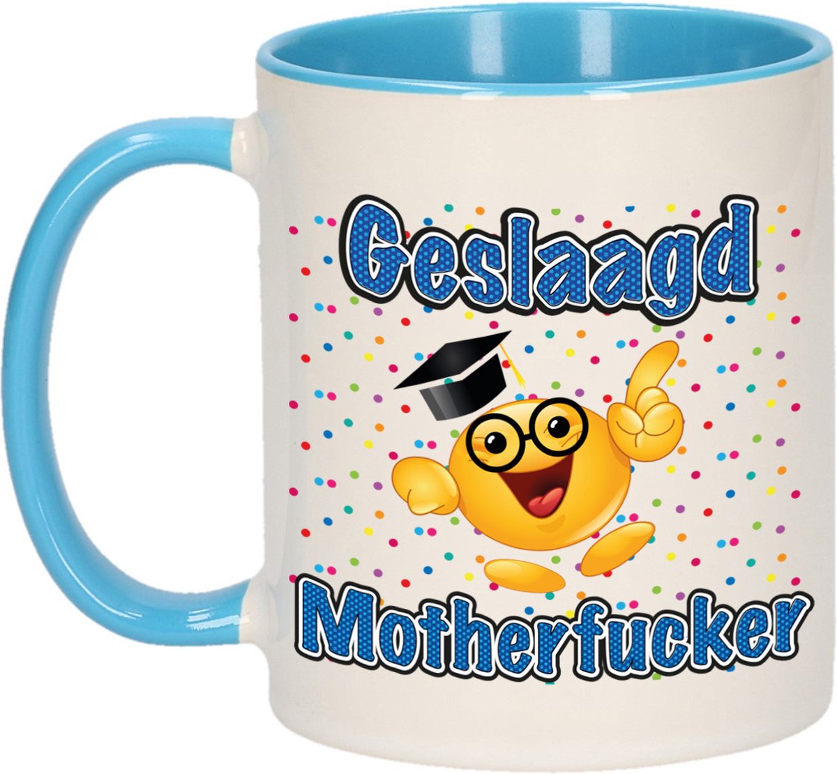 Bellatio Decorations Geslaagd cadeau mok - blauw - Geslaagd Motherfucker - Ca. 300 ml