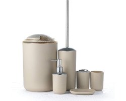 Badset, 6-delig, diverse badkameraccessoires, zoals zeepdispenser en wc-borstel