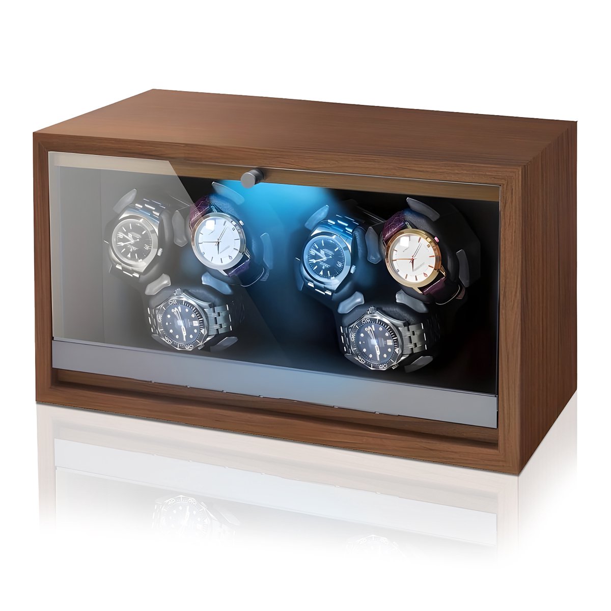 Olvy Time - Watchwinder Hout - 6 Horloges - Horloge Opwinder - Horloge Winder - Met LED Verlichting