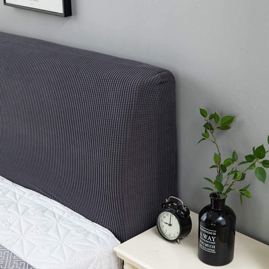 Housse de tête de lit, gris, protecteur, housse de tête de lit, uni, design, housse de tête de lit, housse, 180 cm, extensible, lavable, amovible, uni, pour chambre (gris encre)