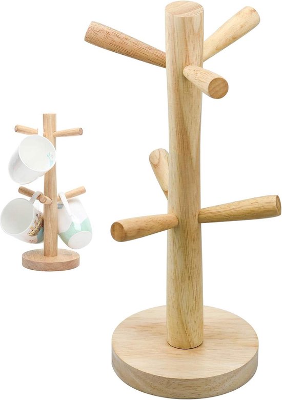 Chstarina Mokjesstandaard, hout, bamboe, houten bekerhouder, pretzelstandaard, boombekerhouder, bekerhouder, koprek, kopjesrek, kopjesboom