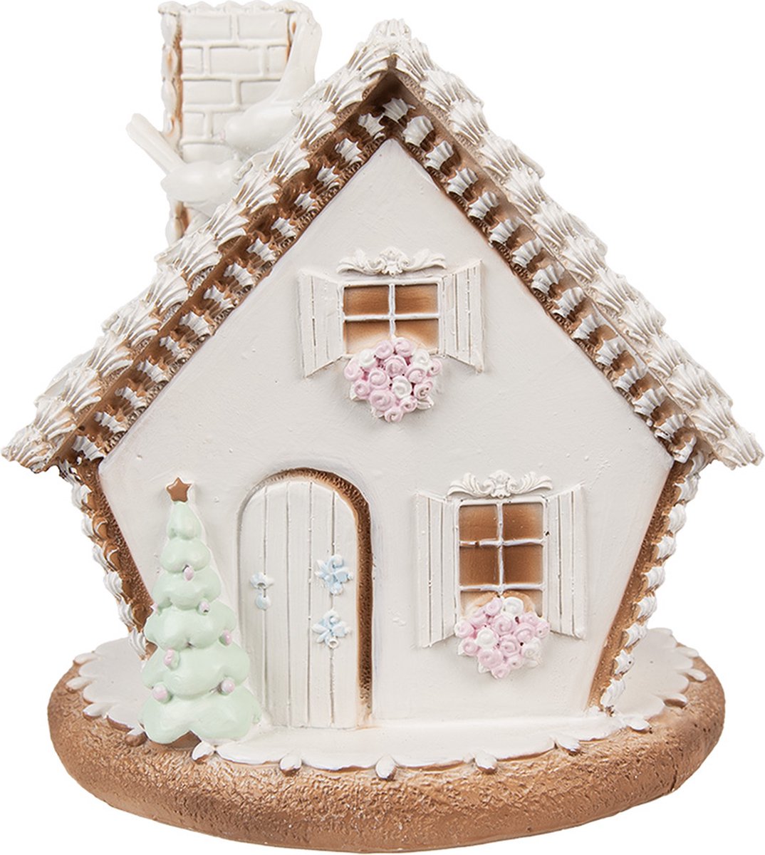 Gingerbread house met LED 17 cm Wit Polyresin