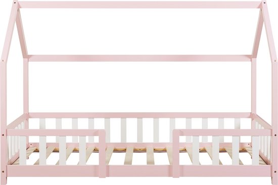 Lit enfant Sisimiut avec antichute 90x200 cm rose et blanc