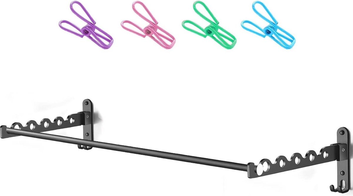 Goedkoopste Vouwbaar Kledingrek Wandmontage - Ruimtebesparend Muur Hanger Airer - Opknoping Rail Rod voor Wasserij Slaapkamer Badkamer (Zilver 2) folding wall laundry rack