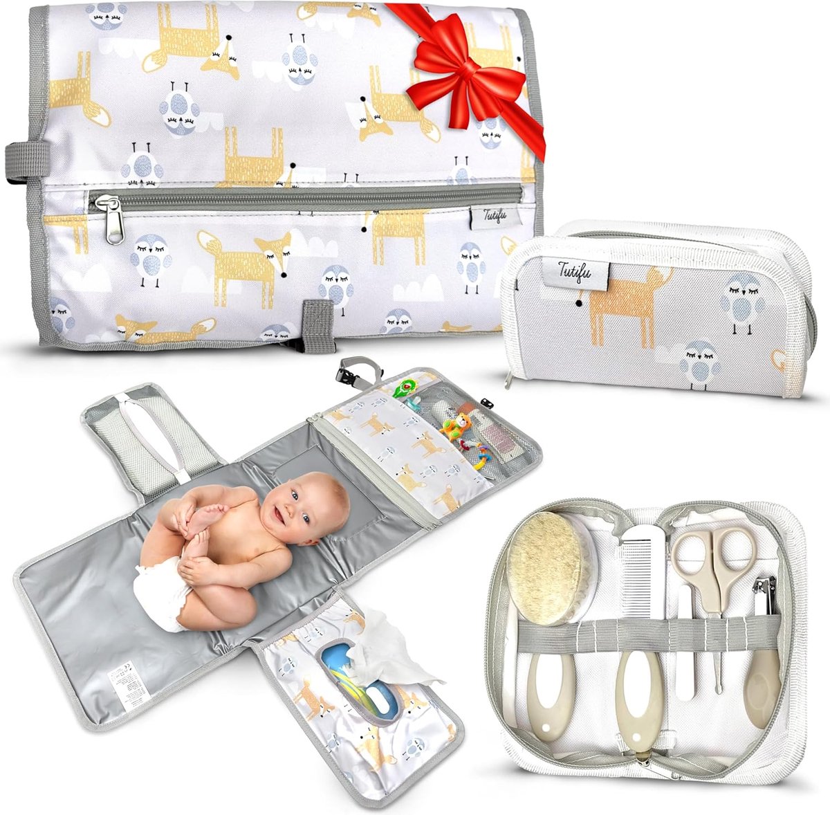 Image of Aankleedkussen voor onderweg en babyverzorgingsset voor pasgeborenen. Babycadeau, luiertas met aankleedkussen, luiertas, aankleedkussen, luier, babyverzorgingsset, babycadeautjes