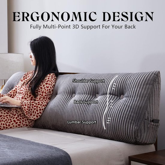 Coussin de lecture en velours gris avec traversin amovible