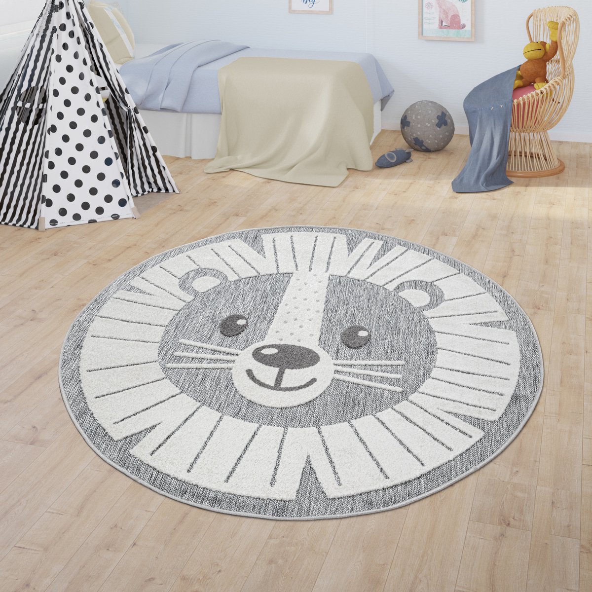 Paco Home Vloerkleed Kinderkamer Outdoor Rond Speelvloerkleed Modern 3D Effect Ø 120 cm Rund