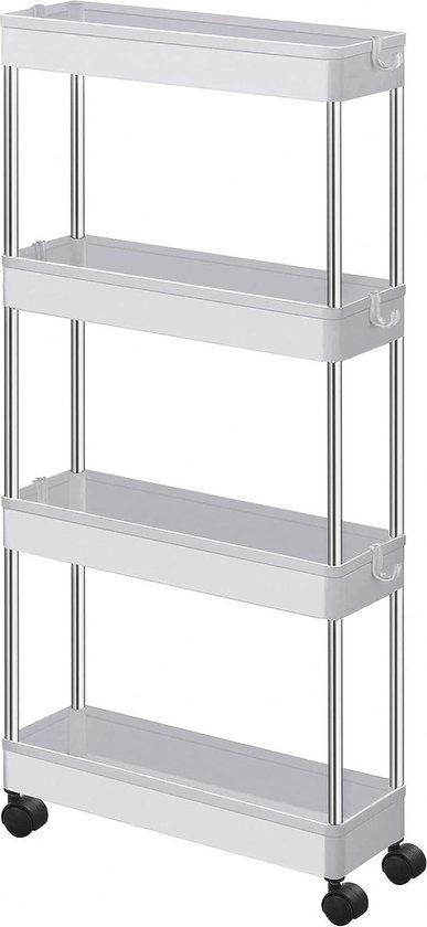 Desserte avec desserte de cuisine 4 niveaux - gain de place - sur roulettes - étagère salle de bain - 40 x 125 x 88 cm - blanc KSC08WT