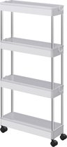 Bol.com Trolley met 4 niveaus keukentrolley - ruimtebesparend - op wielen - badkamerplank - 40 x 125 x 88 cm - wit KSC08WT aanbieding