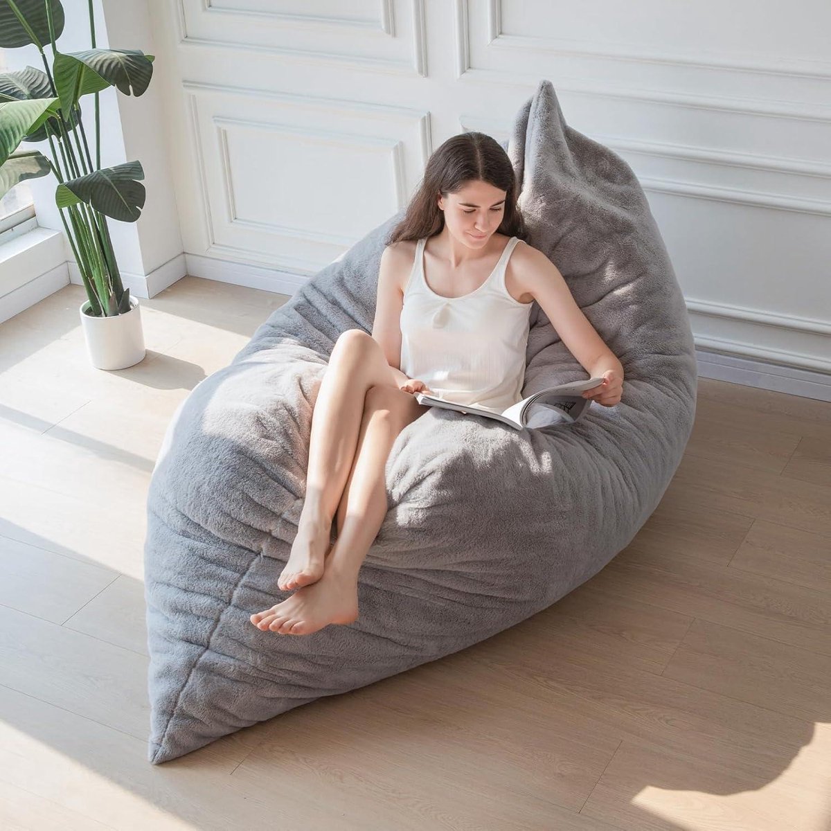 YudouTech Gigantische zitzak stoelhoes (alleen hoes, geen vuller), oversized ronde zachte pluizige PV fluwelen wasbare luie bank zitzak bedhoes voor volwassenen, woonkamer slaapkamer meubels buitenhoes