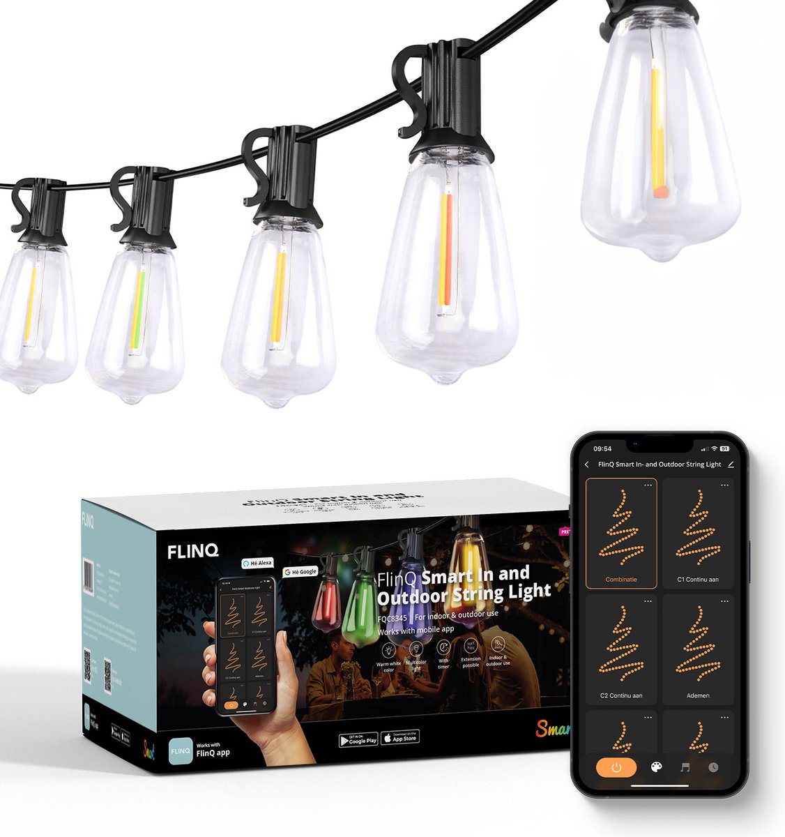 15 m led-lichtketting voor buiten, meerkleurig, aangedreven door 20 S14