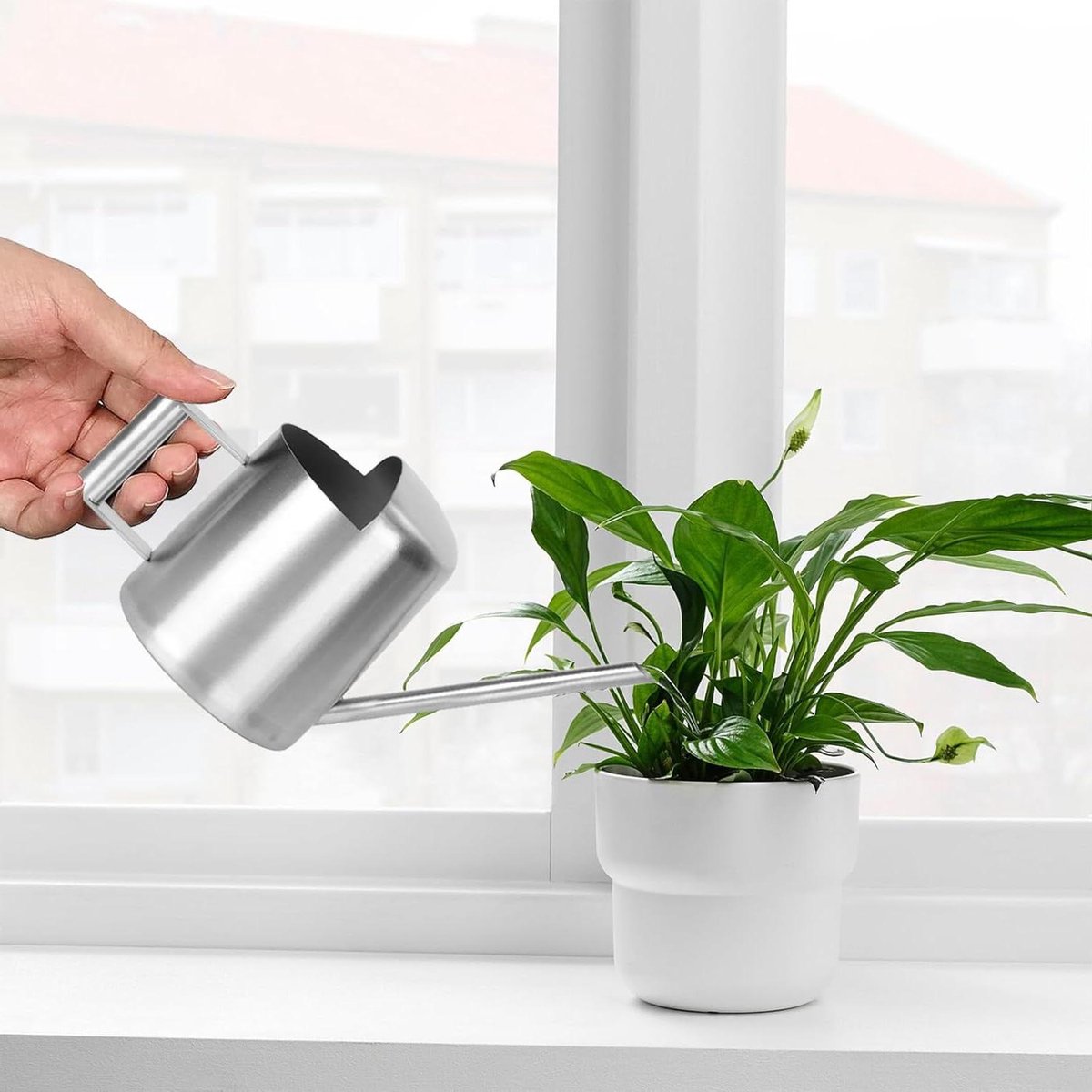 300 ml kleine gieter met lange uitloop voor kamerplanten - roestvrijstalen gieter voor vetplanten en bonsai - zilver