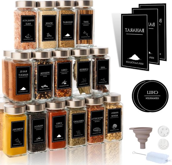 Nuangoo Kruidenpotjes, vierkant, set van 24, 120 ml, glazen