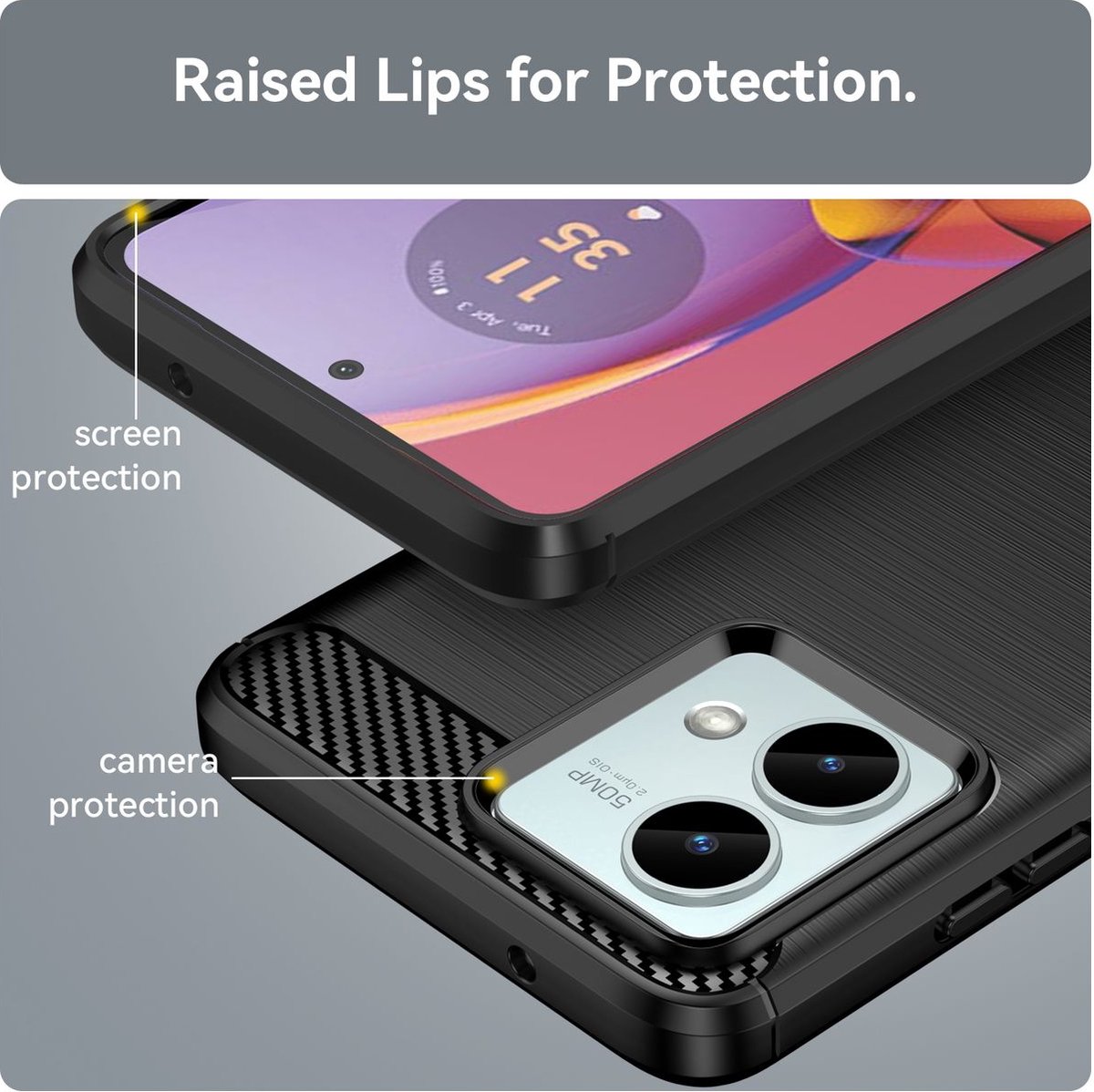 Mobigear Hoesje geschikt voor Motorola Moto G84 Telefoonhoesje Flexibel TPU | Mobigear Brushed Slim Backcover | Moto G84 Case | Back Cover - Zwart
