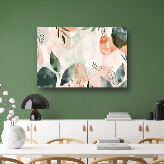 Bladeren schilderij - Natuur schilderijen - Schilderij op canvas Abstract - Vintage schilderij - Canvas met baklijst - Schilderijen canvas met baklijst 70x50 cm