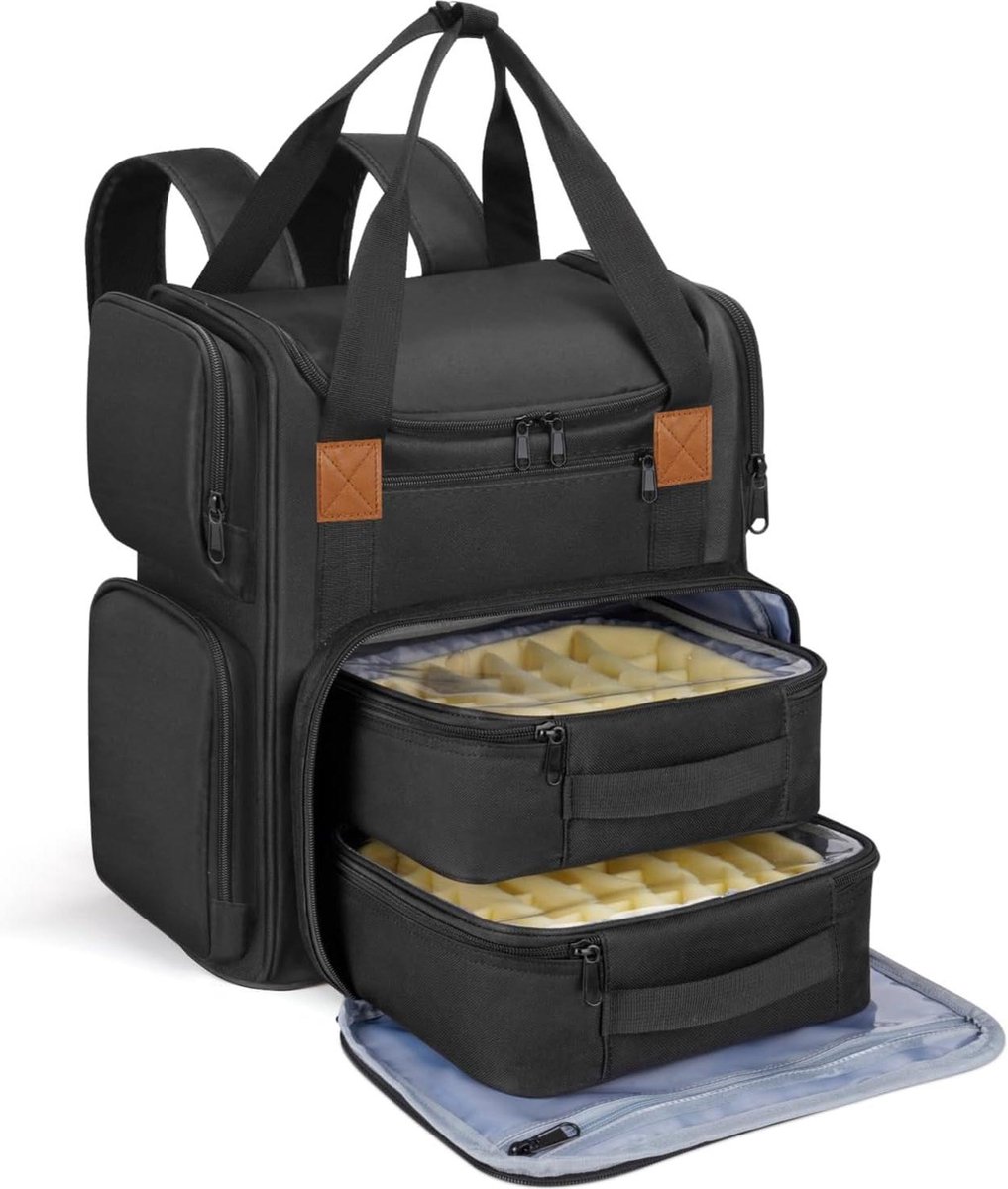 Grote nagellak organizer tas voor 84 flessen - Nagellak en nagellamp opbergtas met dubbellaagse nageldesign koffer voor vrouwen en meisjes - Zwart Nagellak koffer