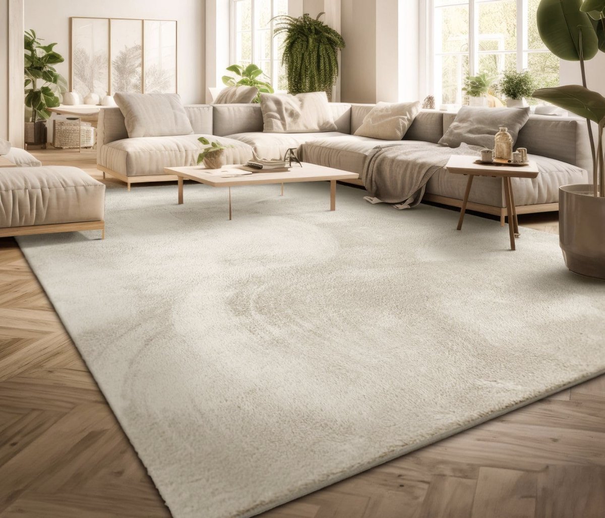 Vloerkleed Woonkamer Laagpolig Eenkleurig Modern Design Wasbaar Geel Gold, Kleur: Crème, Maat:60x100 cm
